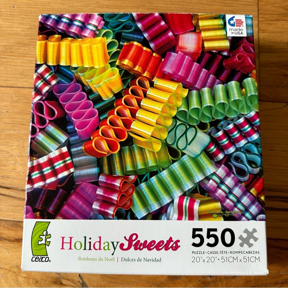 CEACO 549pc Holiday Sweets ribbon candy jigsaw puzzle.